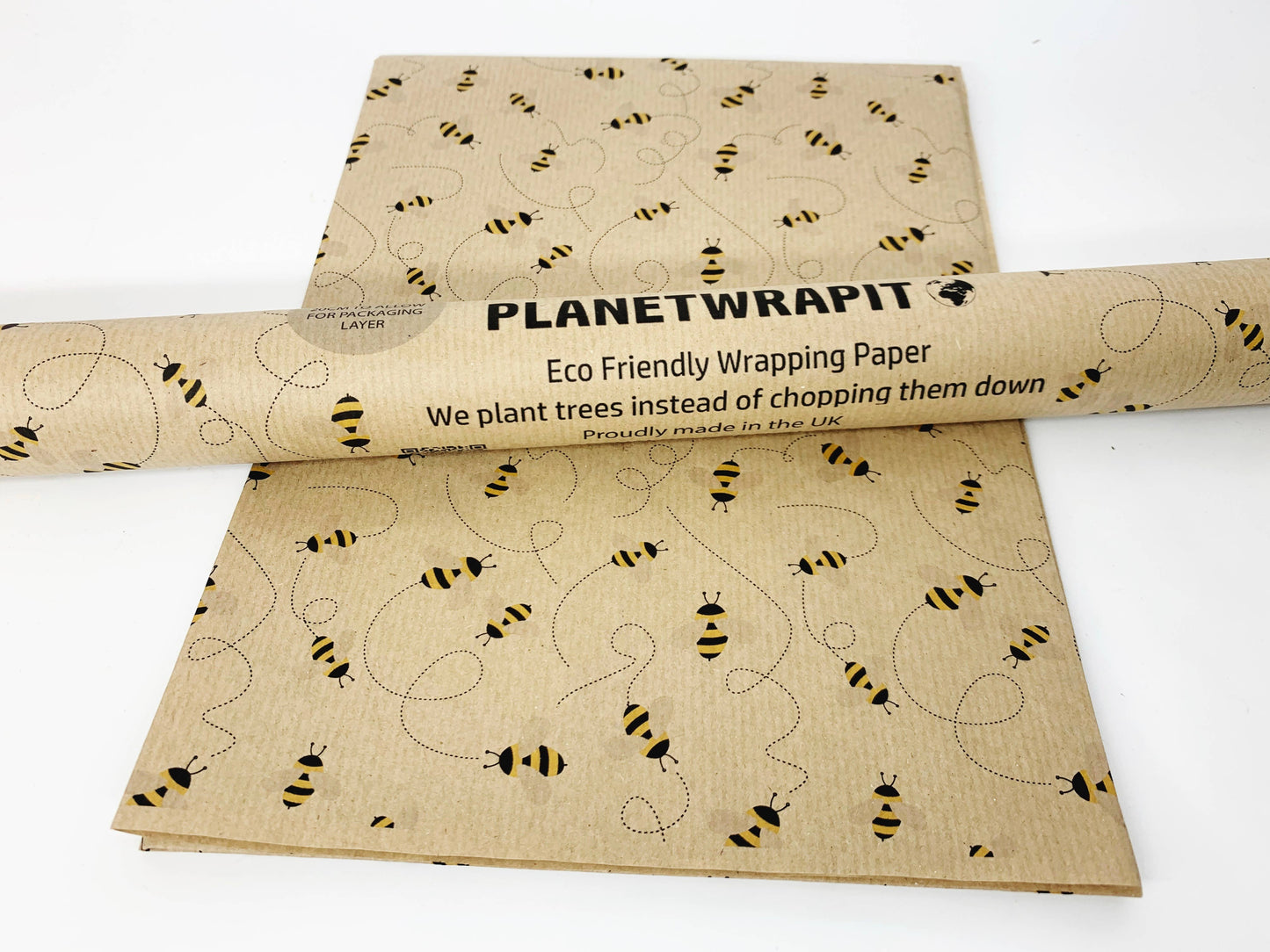 Bee Recycled Kraft Wrapping Paper Gift Wrap: 3m x 50cm Roll