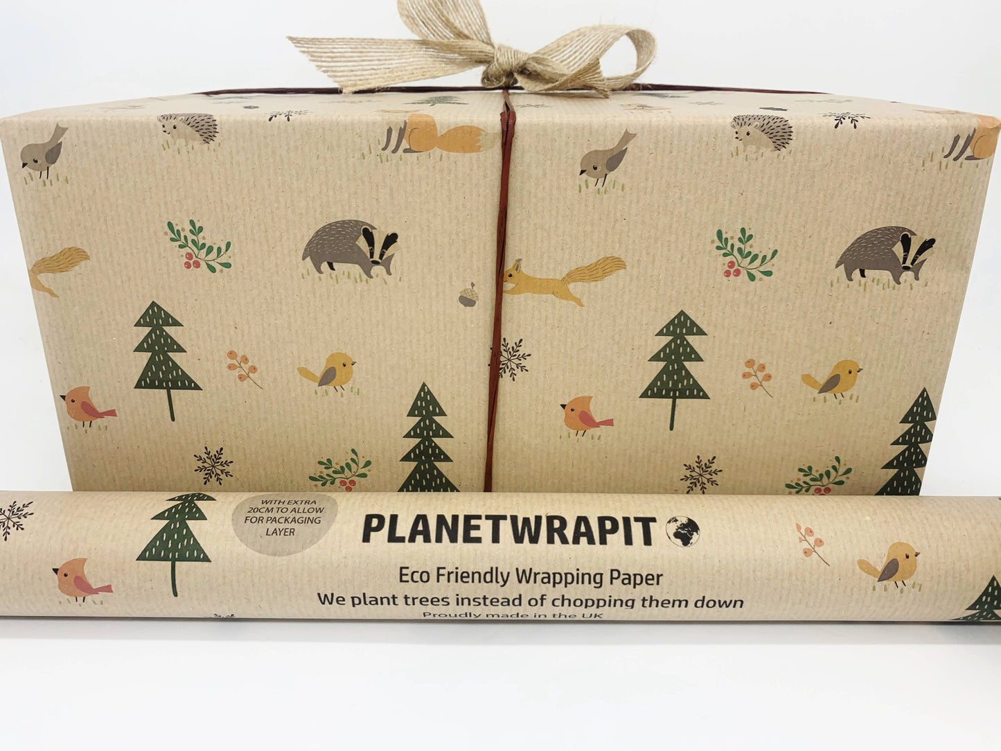 Christmas Woodland Recycled Kraft Wrapping Paper Gift Wrap: 3m x 50cm Roll