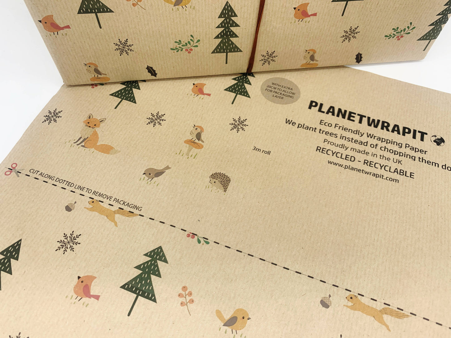 Christmas Woodland Recycled Kraft Wrapping Paper Gift Wrap: 3m x 50cm Roll