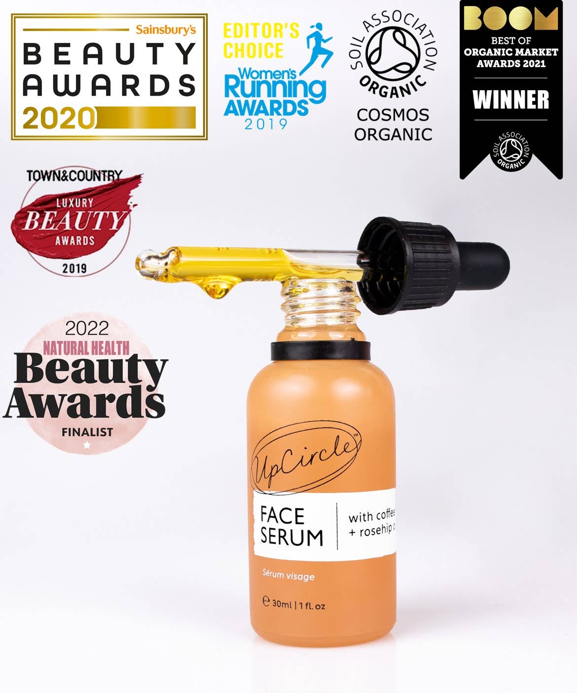 Collagen Boosting Facial Oil - Serum with Coffee + Rosehip: Pipette