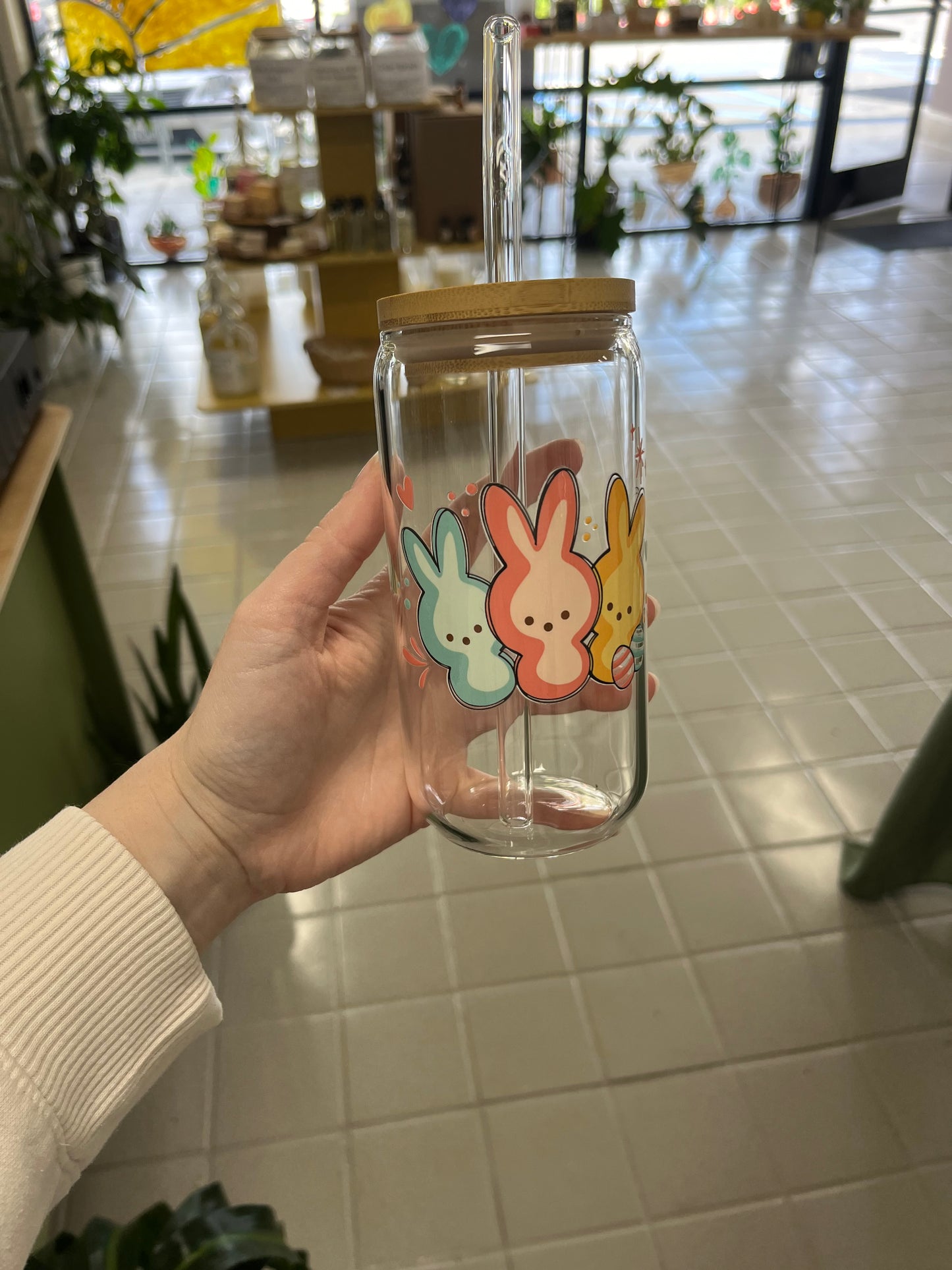 Glass Cup with Bamboo Lid and Glass Straw