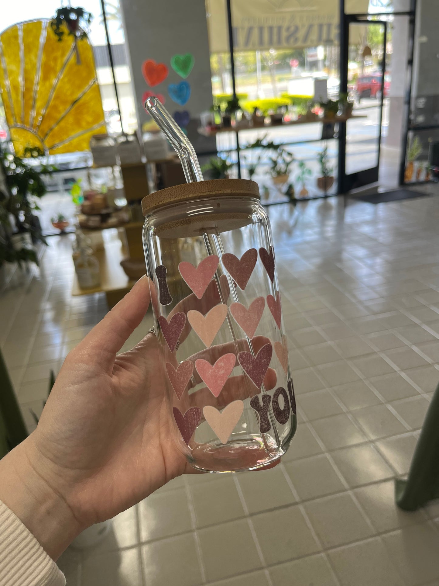 Glass Cup with Bamboo Lid and Glass Straw