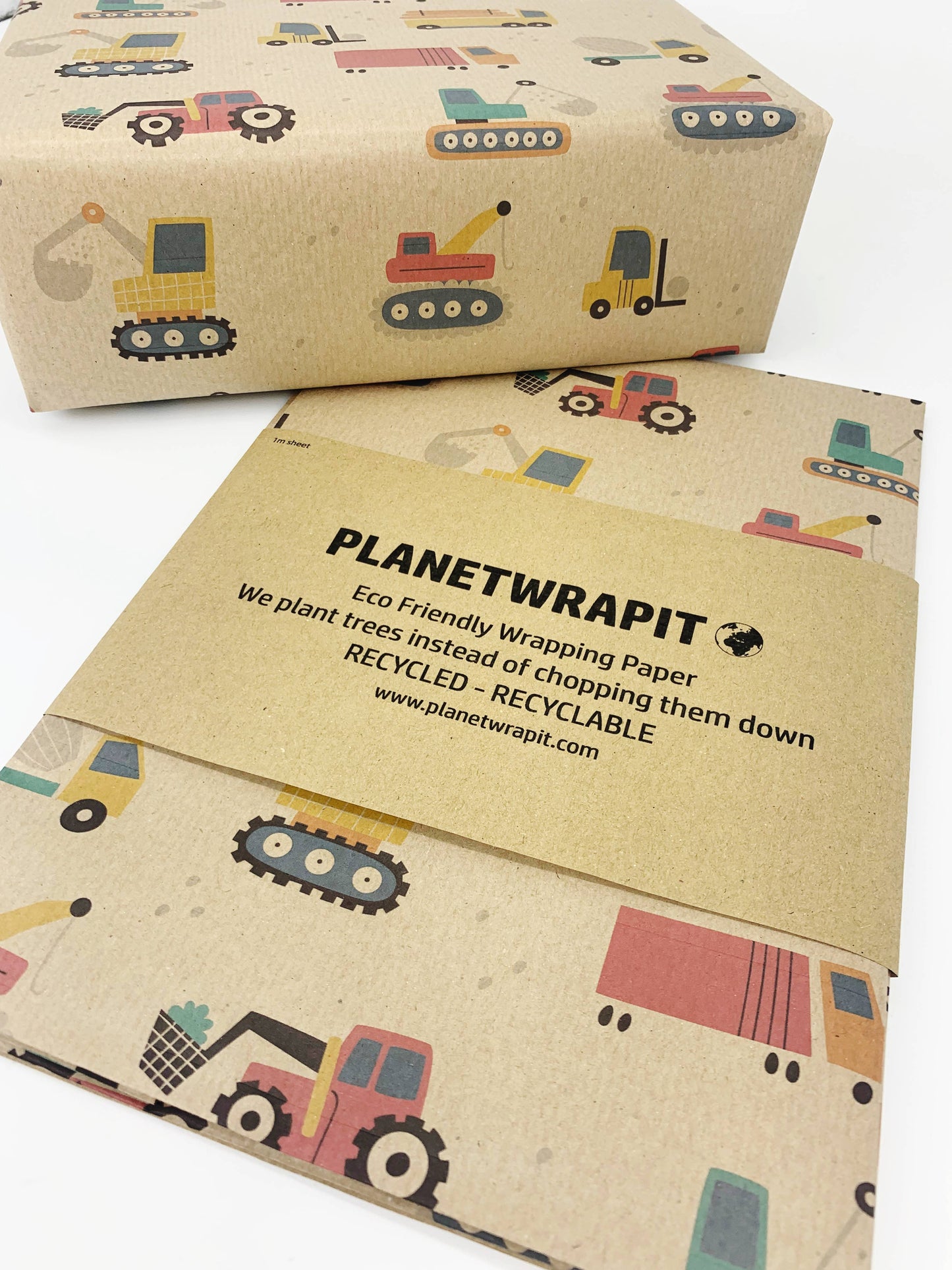 Diggers and Tractor Recycled Eco Kraft Wrapping Paper