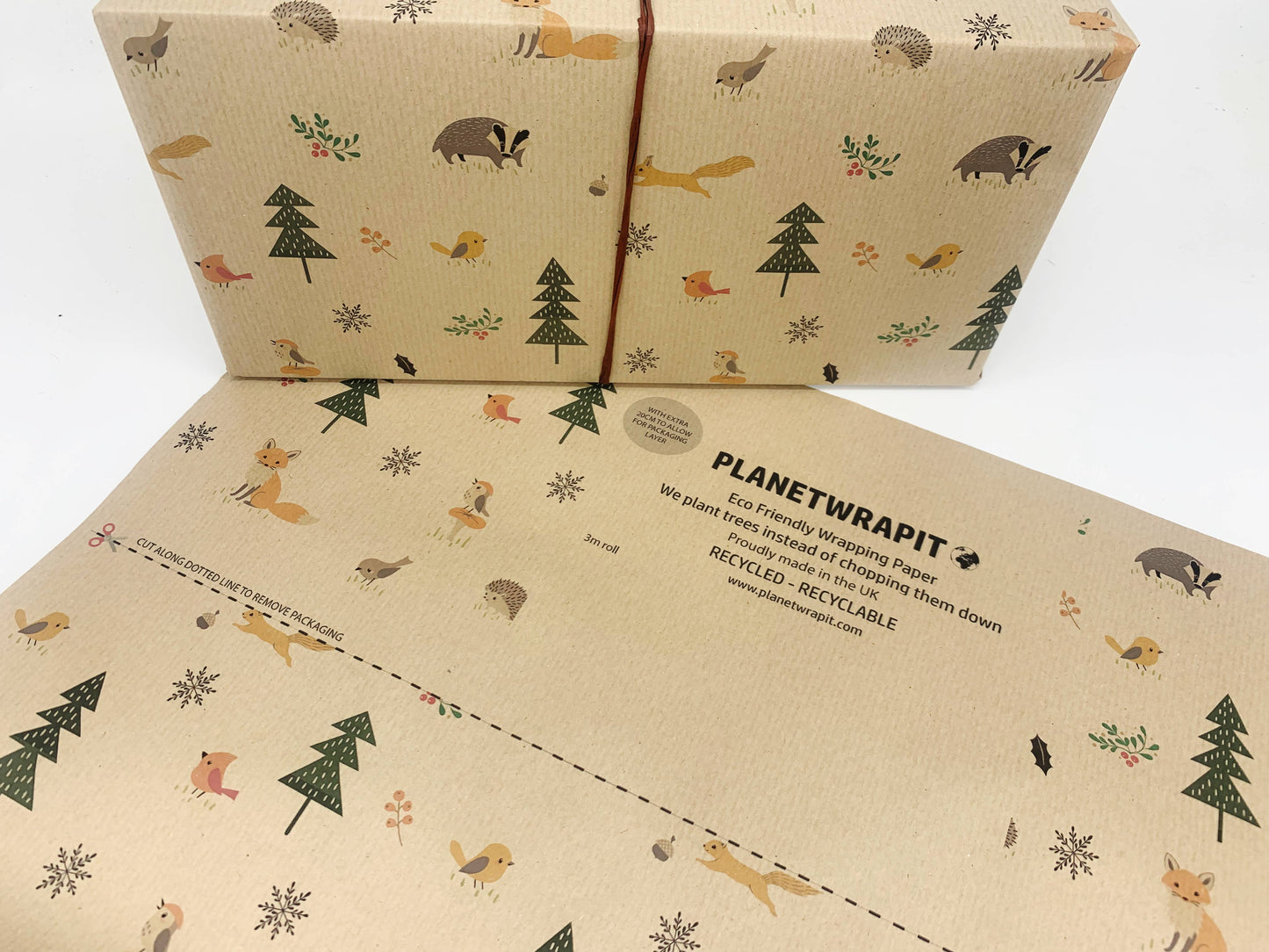 Christmas Woodland Recycled Kraft Wrapping Paper Gift Wrap: 3m x 50cm Roll