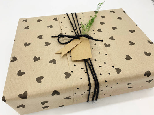 Black Hearts Recycled Eco Kraft Wrapping Paper