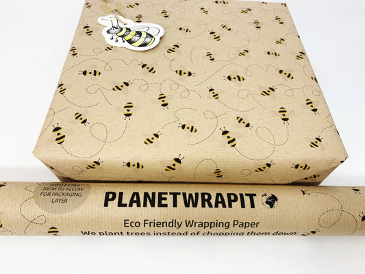 Bee Recycled Kraft Wrapping Paper Gift Wrap: 3m x 50cm Roll